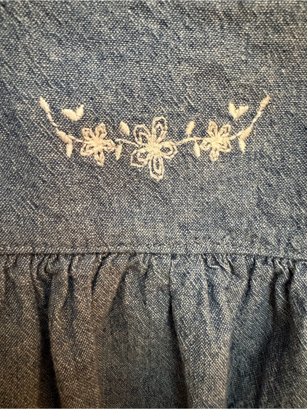 Y2K Vintage Chaps Baby Denim Dress 3M Blue Floral Ruffle Sleeves Pinafore EUC - Picture 2 of 7